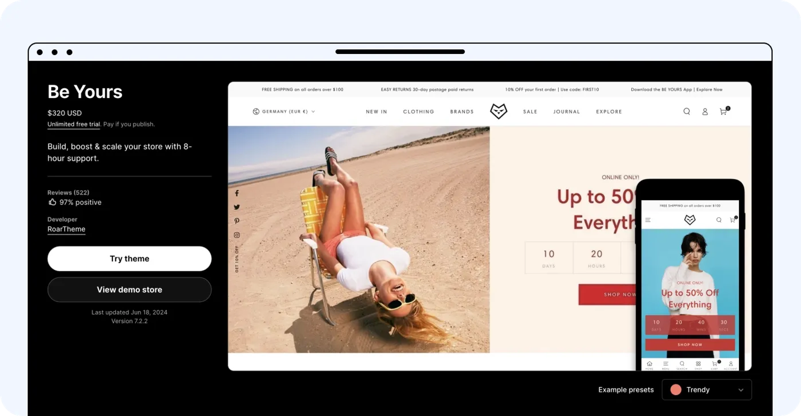 Be Yours Shopify clothing theme