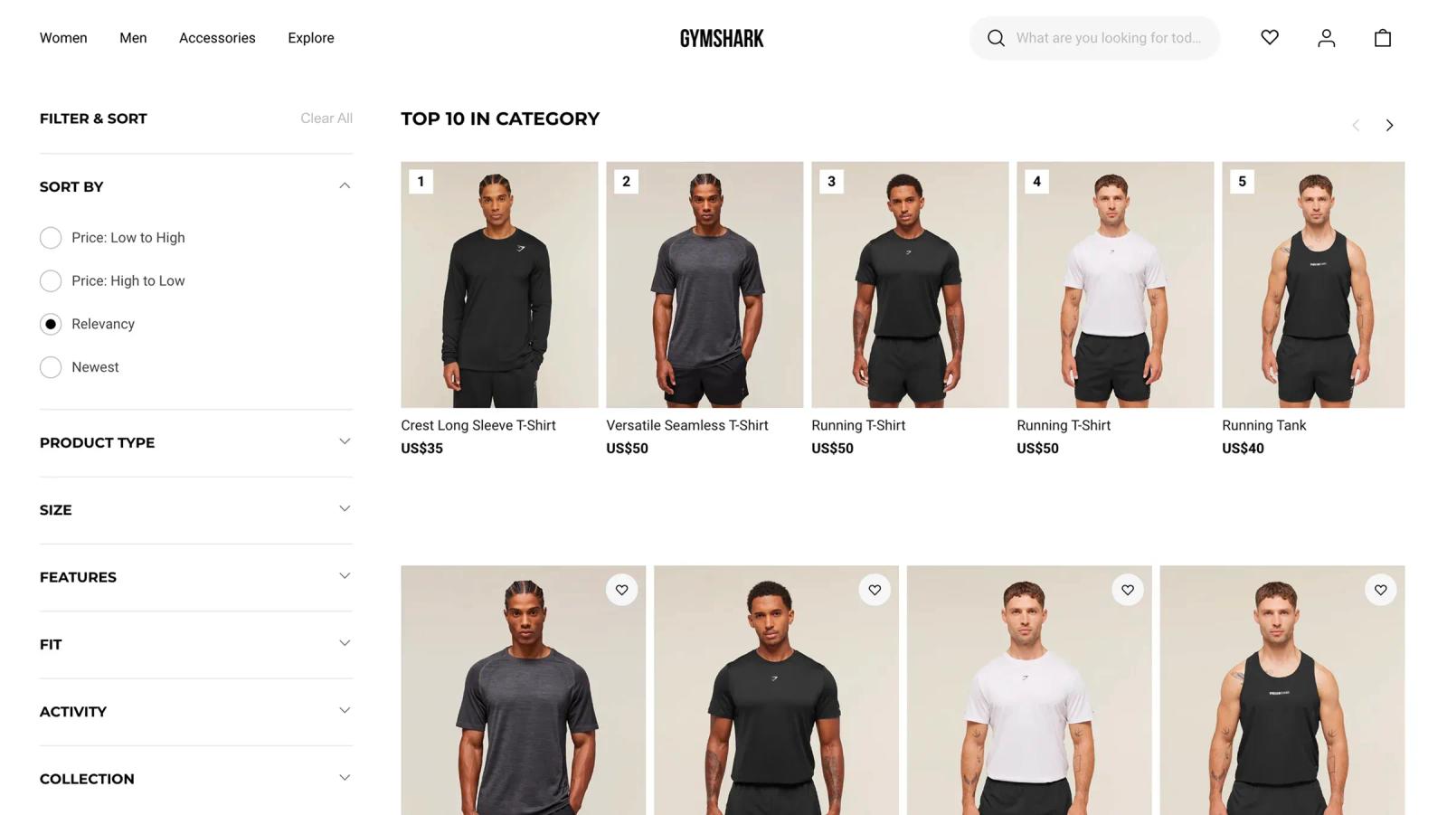 Gymshark Shopify Hydrogen collection page