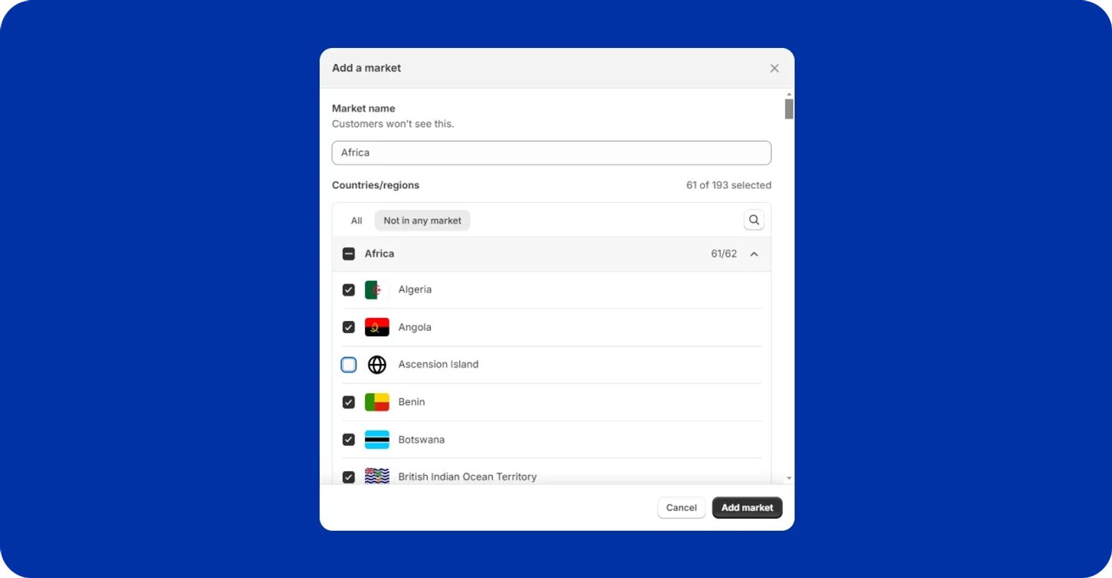 Shopify custom regions
