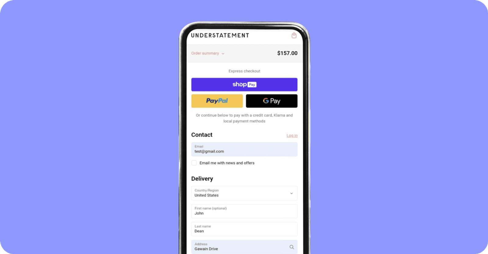 Express checkout options depend on the customer's country