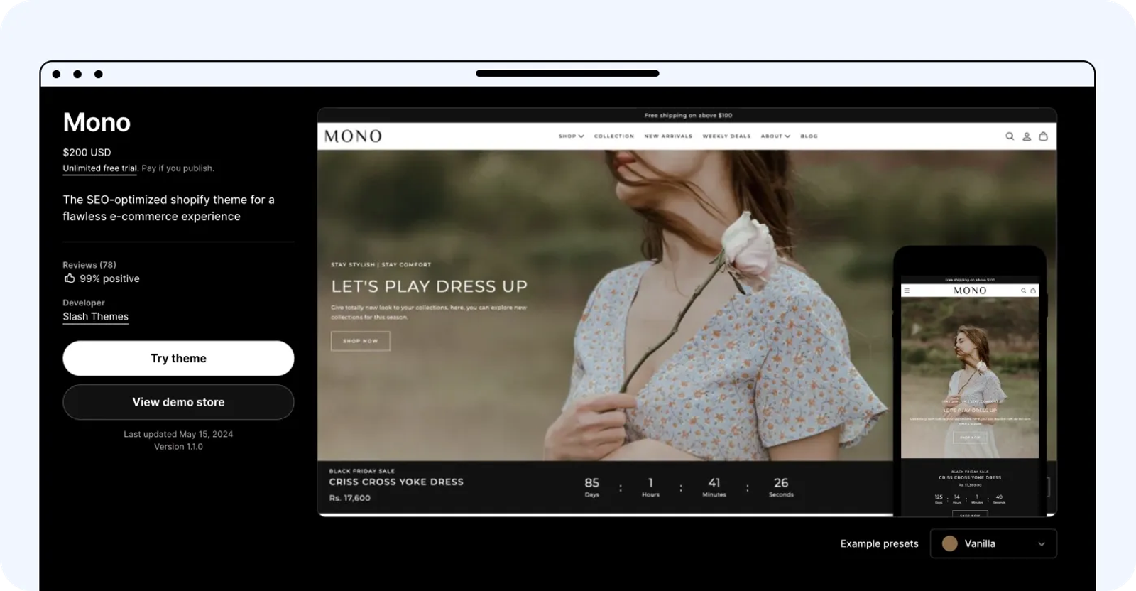 Mono Shopify clothing theme