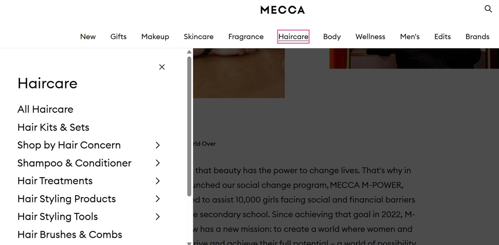 Custom menu for smooth navigation on Mecca's store