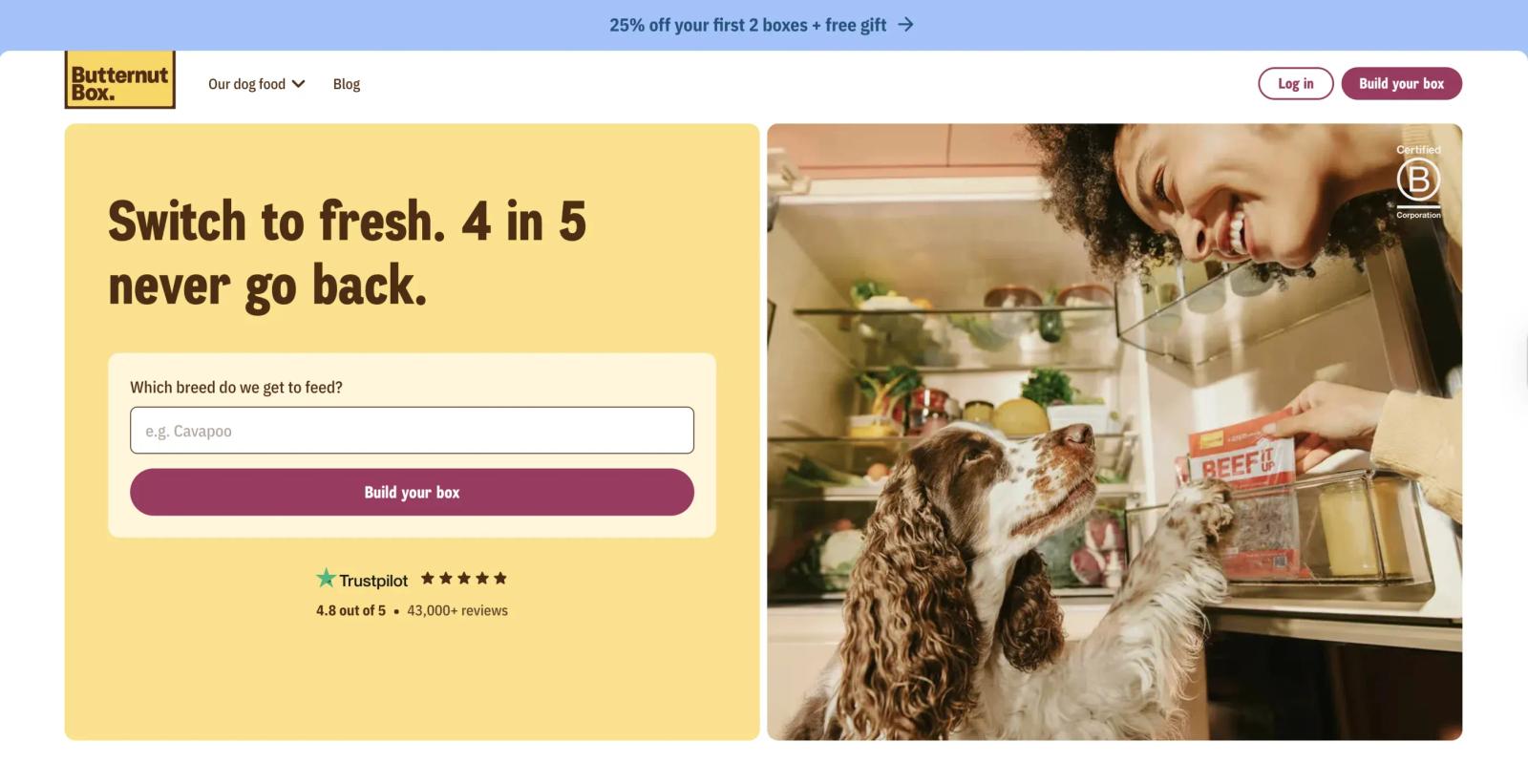 Butternut Box Shopify store in the UK