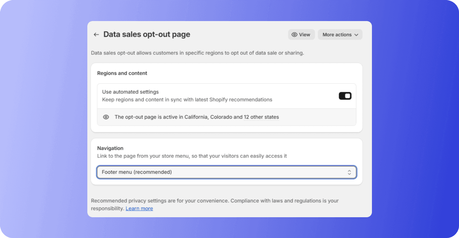 Data sales opt-out page