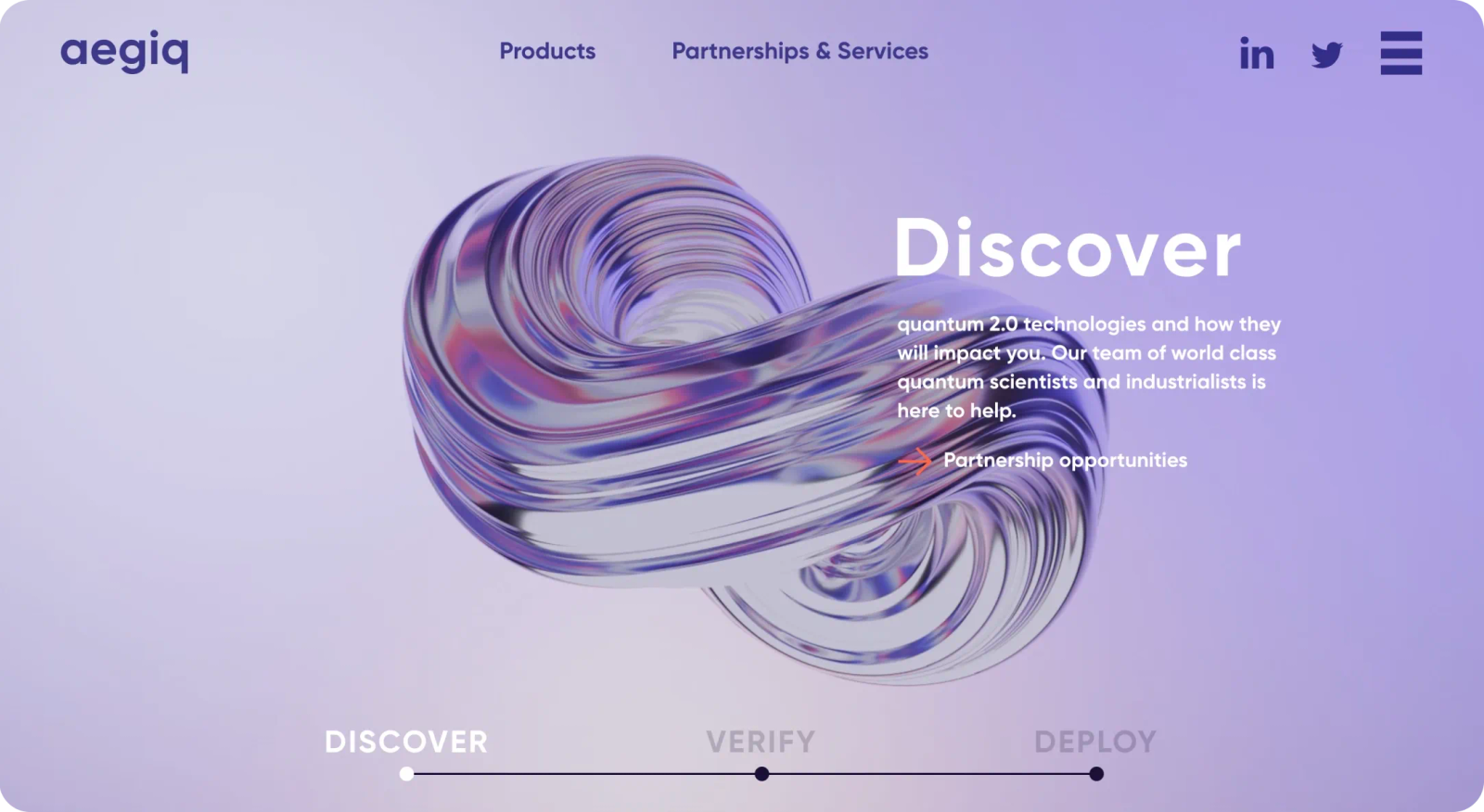 Aegiq website with 3D design elements