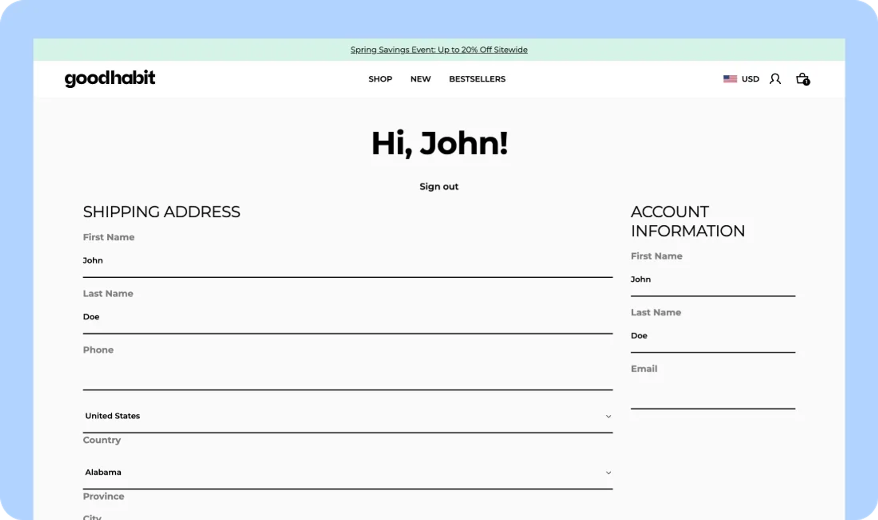 Customer account
