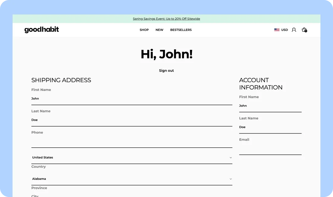 Customer account Customer account