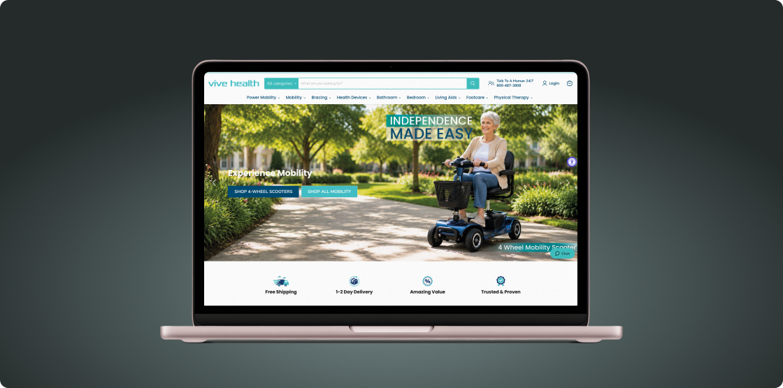 Healthcare ecommerce homepage with mobility products