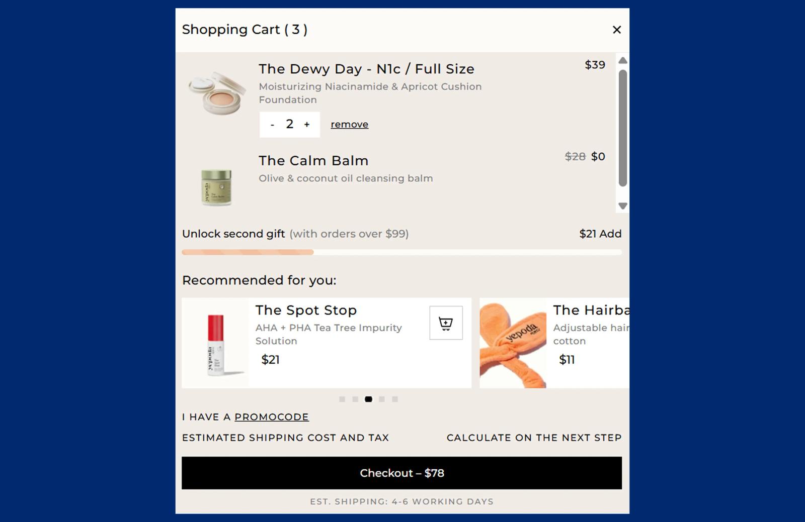 Cross-sell options in the cart