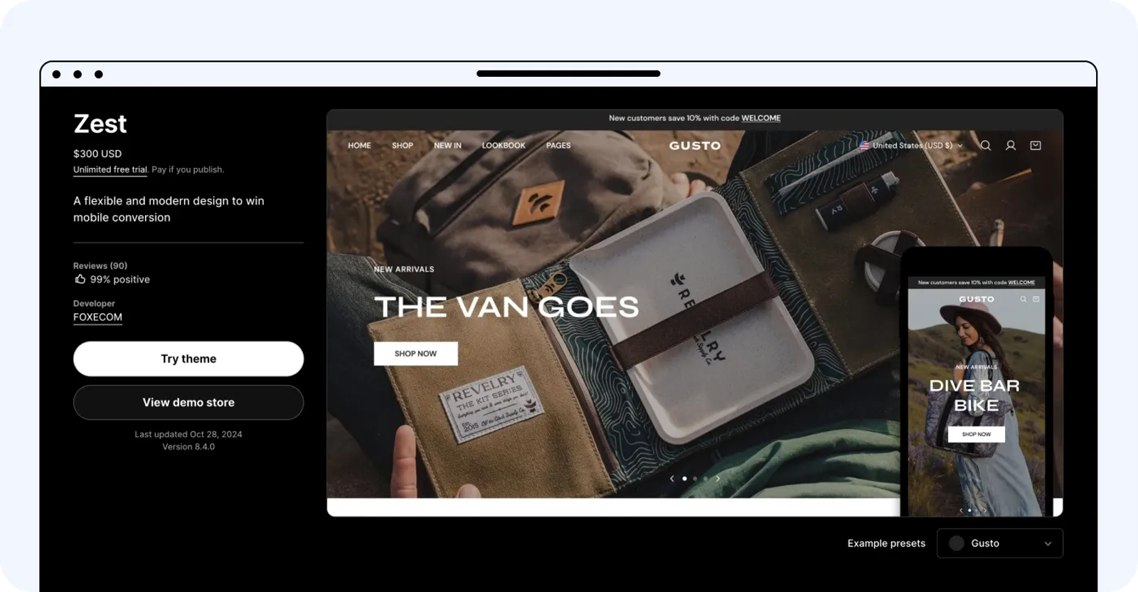Zest Shopify clothing theme