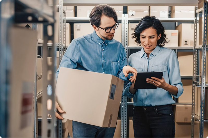 Warehouse employees checking inventory