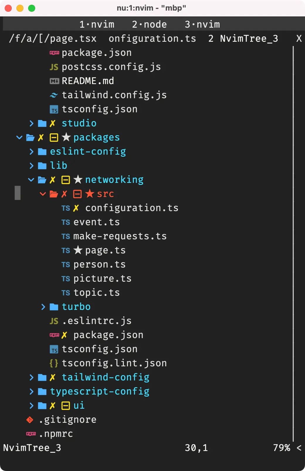 Screenshot of folder structure in vim.