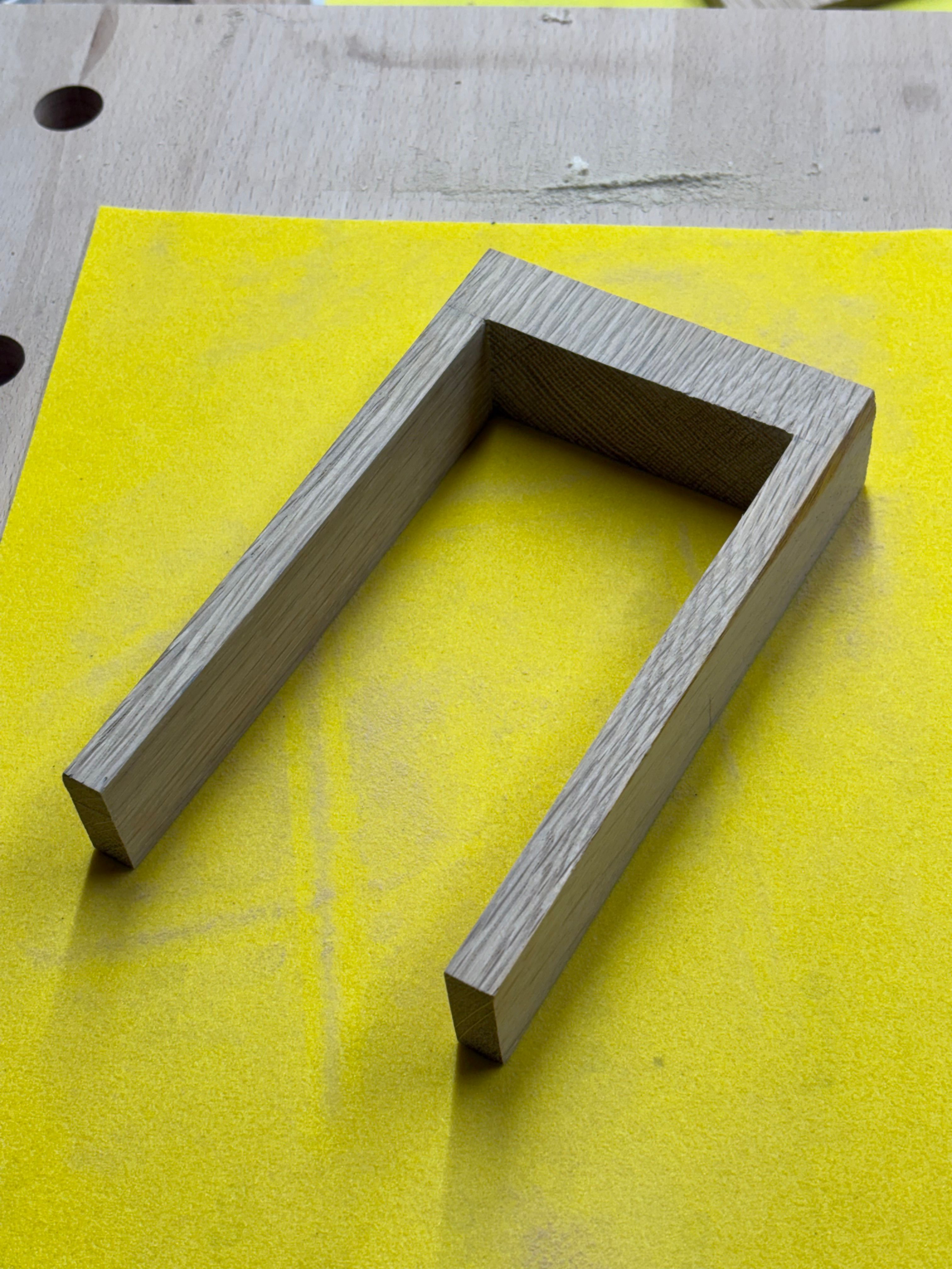 Sanding the wooden index card holder