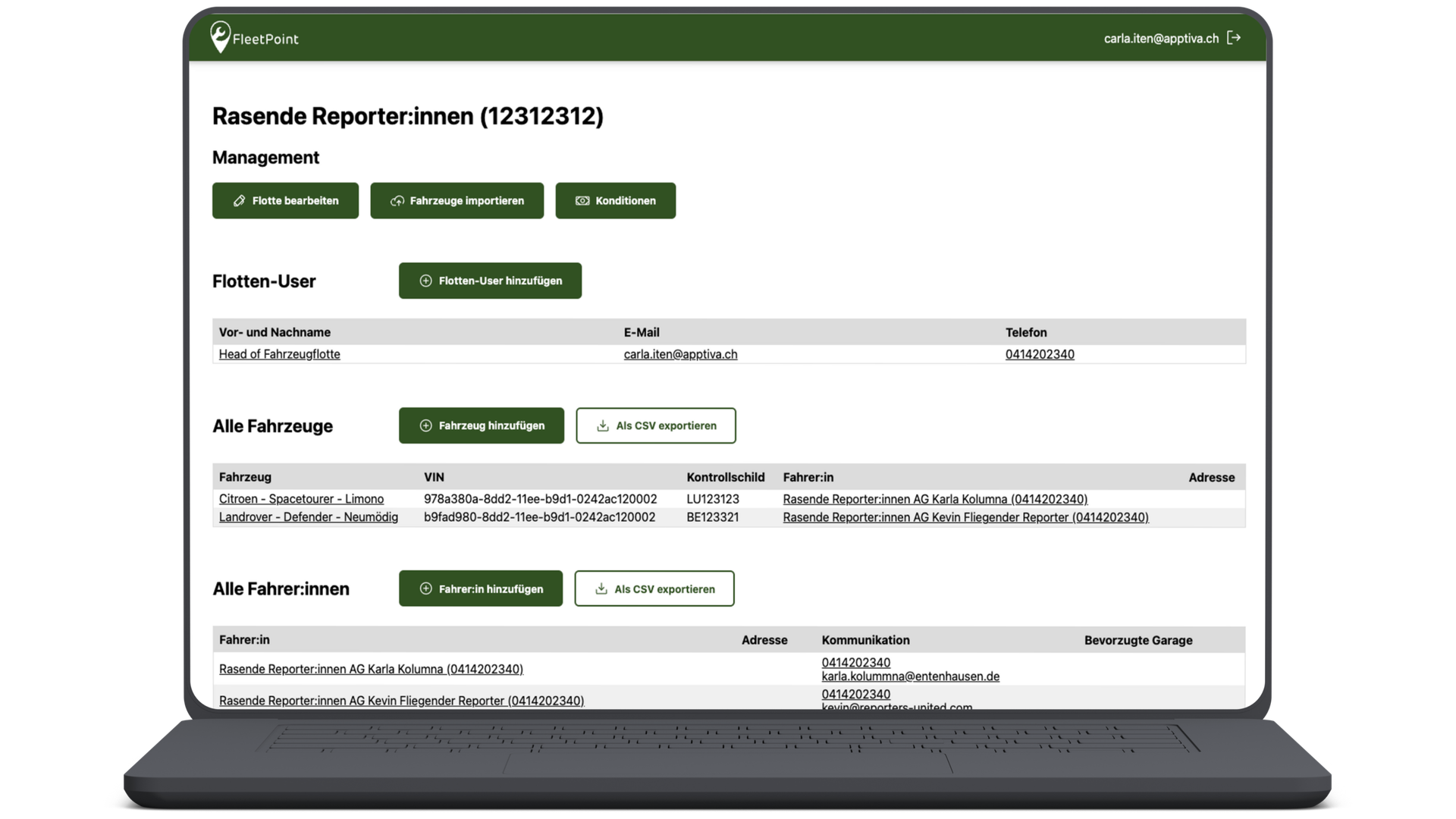 Fleet Assistant, die Webapplikation für die hostettler autotechnik ag.
