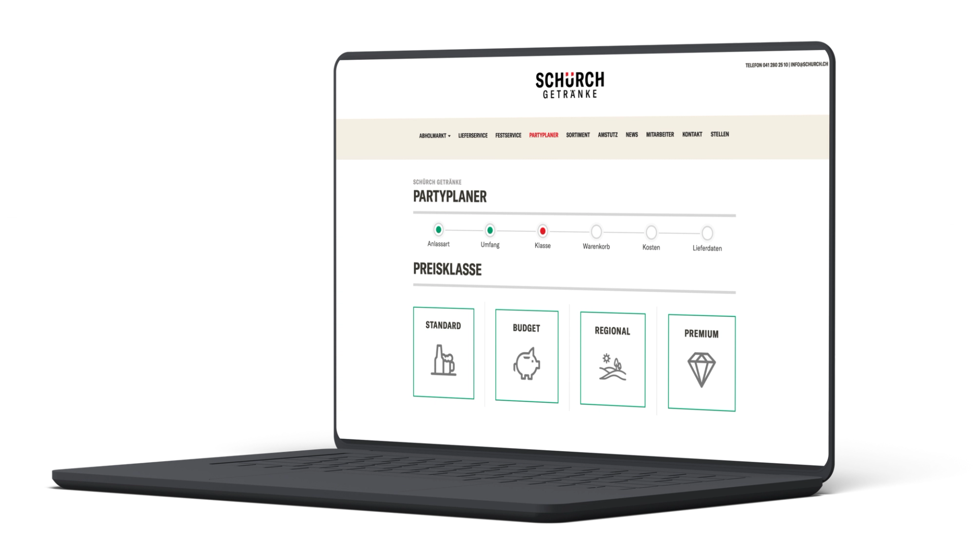 Partyplaner für Schürch Getränke, Webapplikation von der Apptiva