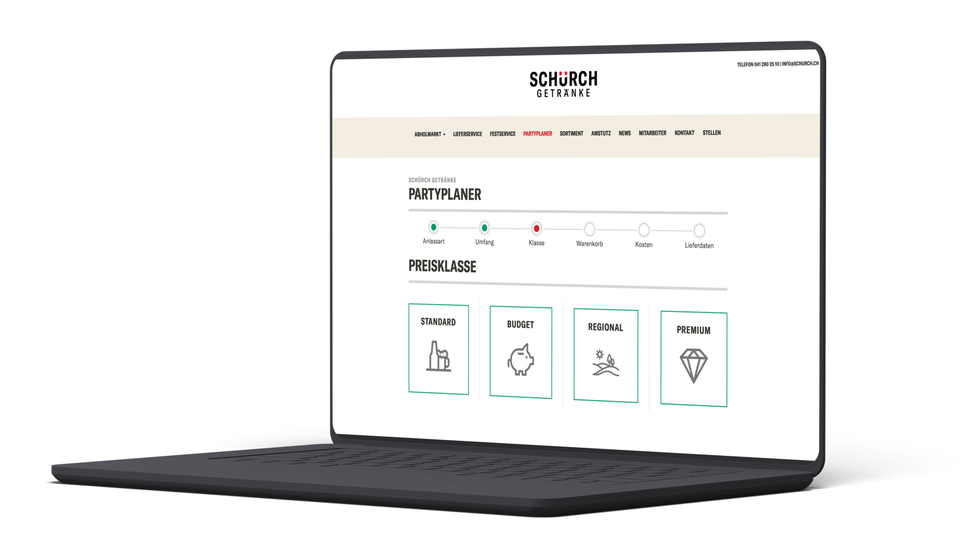 Partyplaner für Schürch Getränke, Webapplikation von der Apptiva