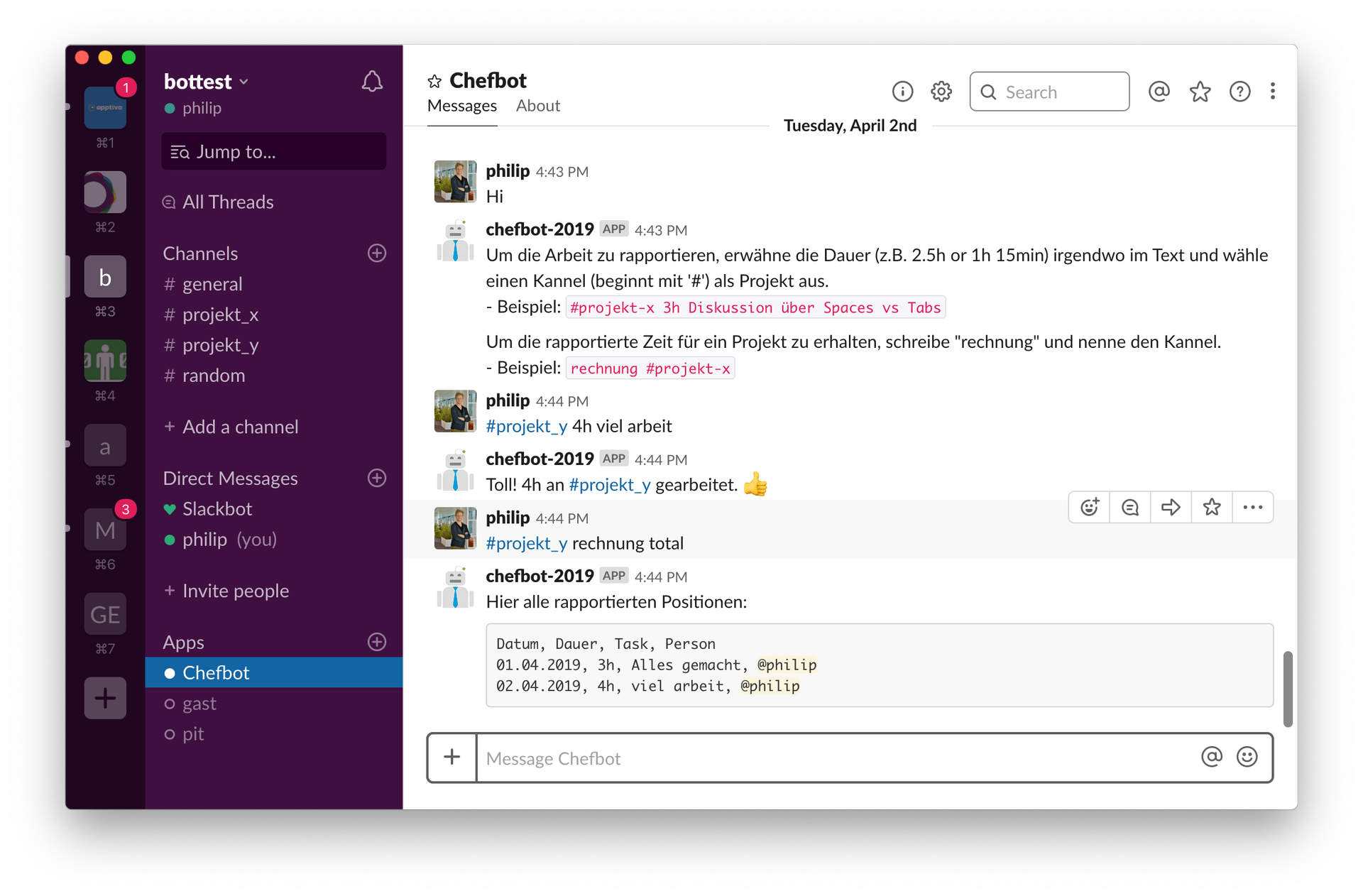 Chefbot im Slack Messenger