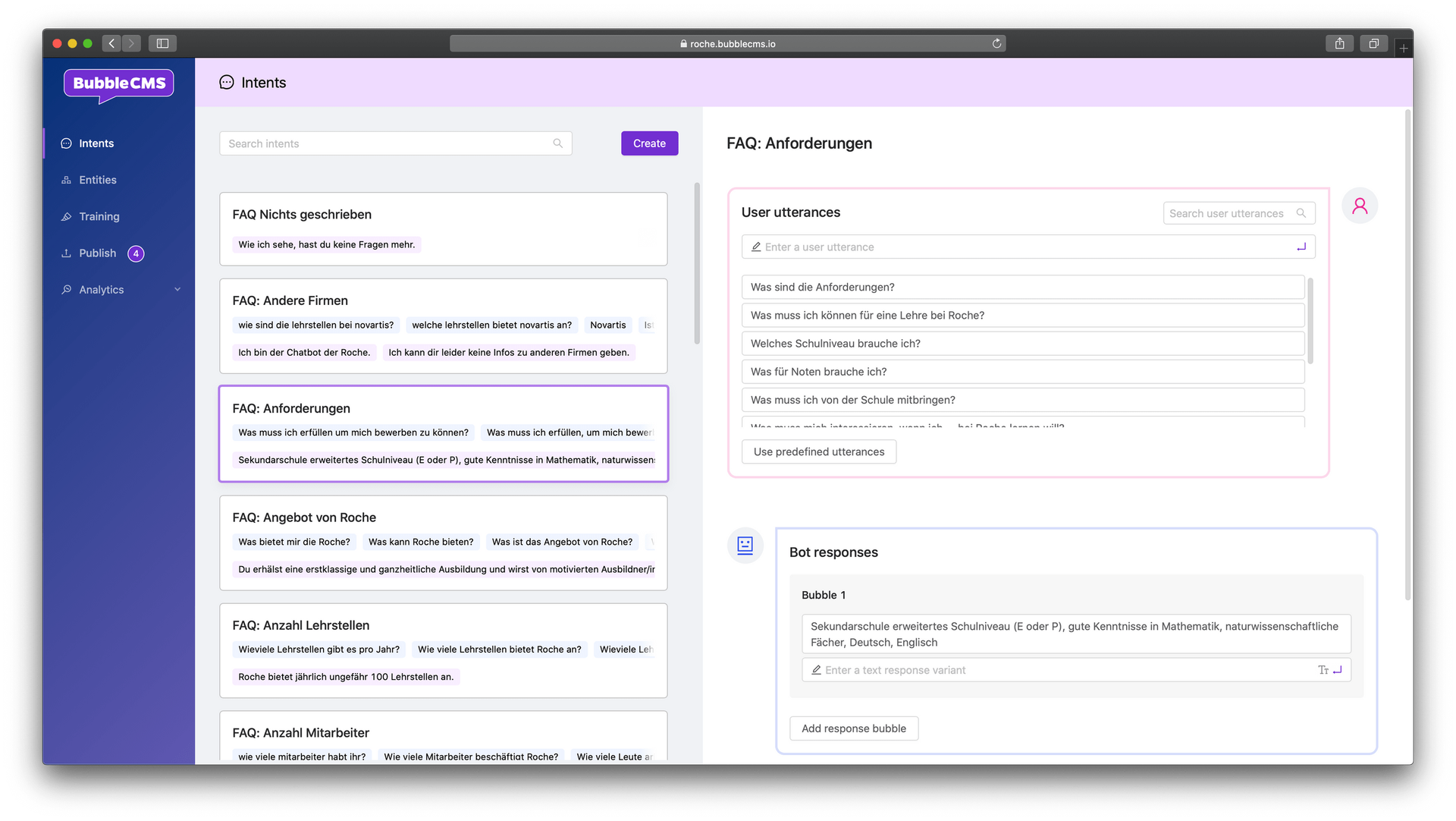 Inhalte im Bubble Chat erfassen