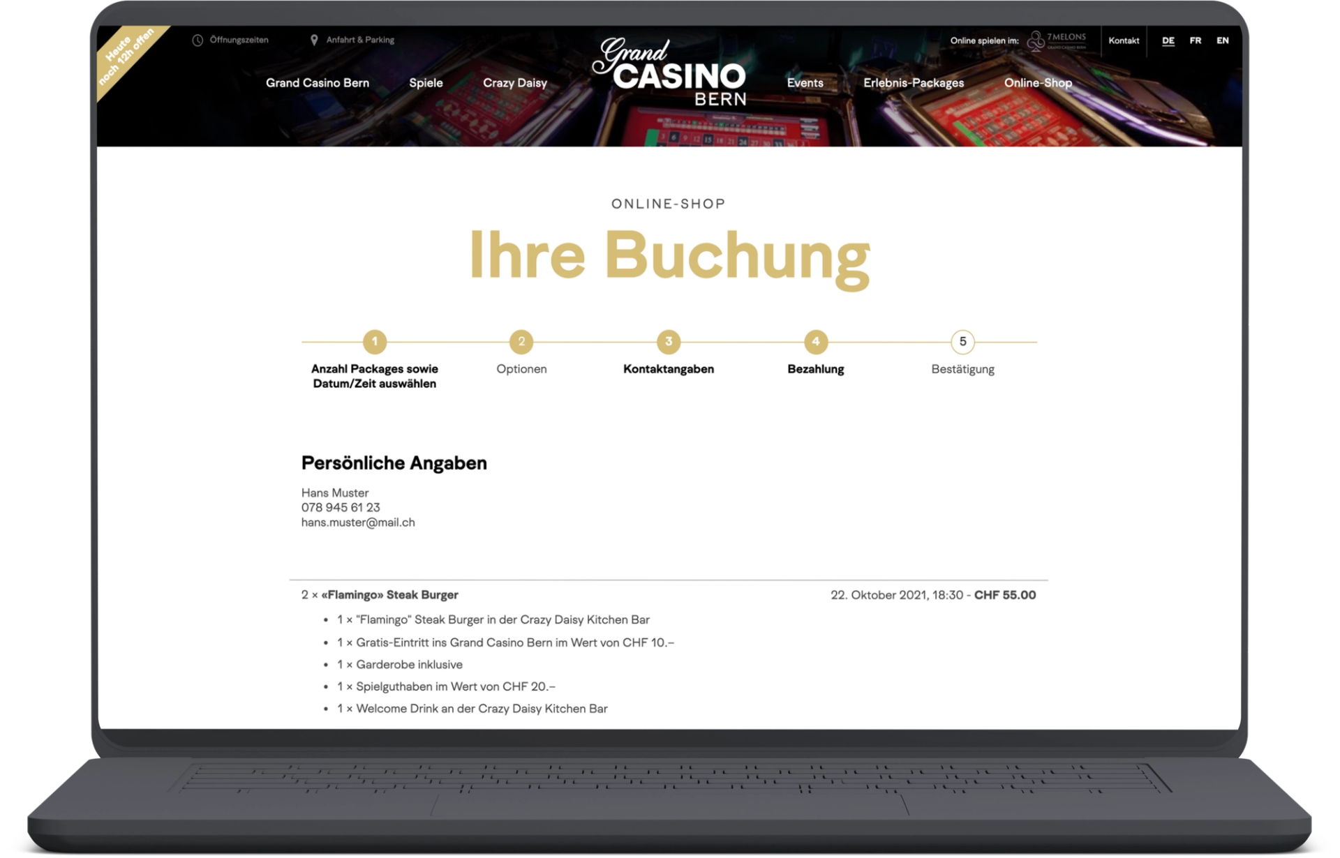 Konfigurator und Webshop für das Grand Casino Bern.
