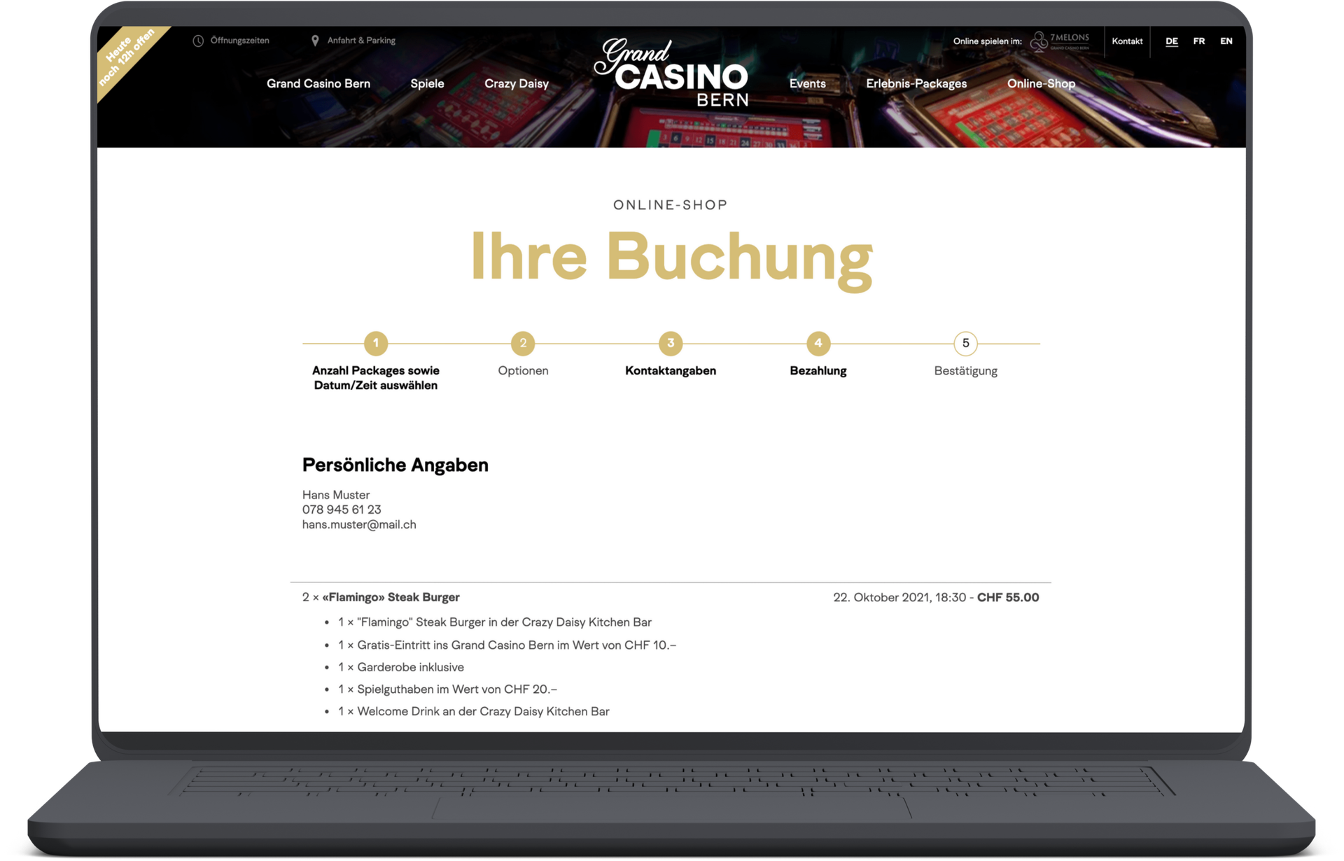 Konfigurator und Webshop für das Grand Casino Bern.