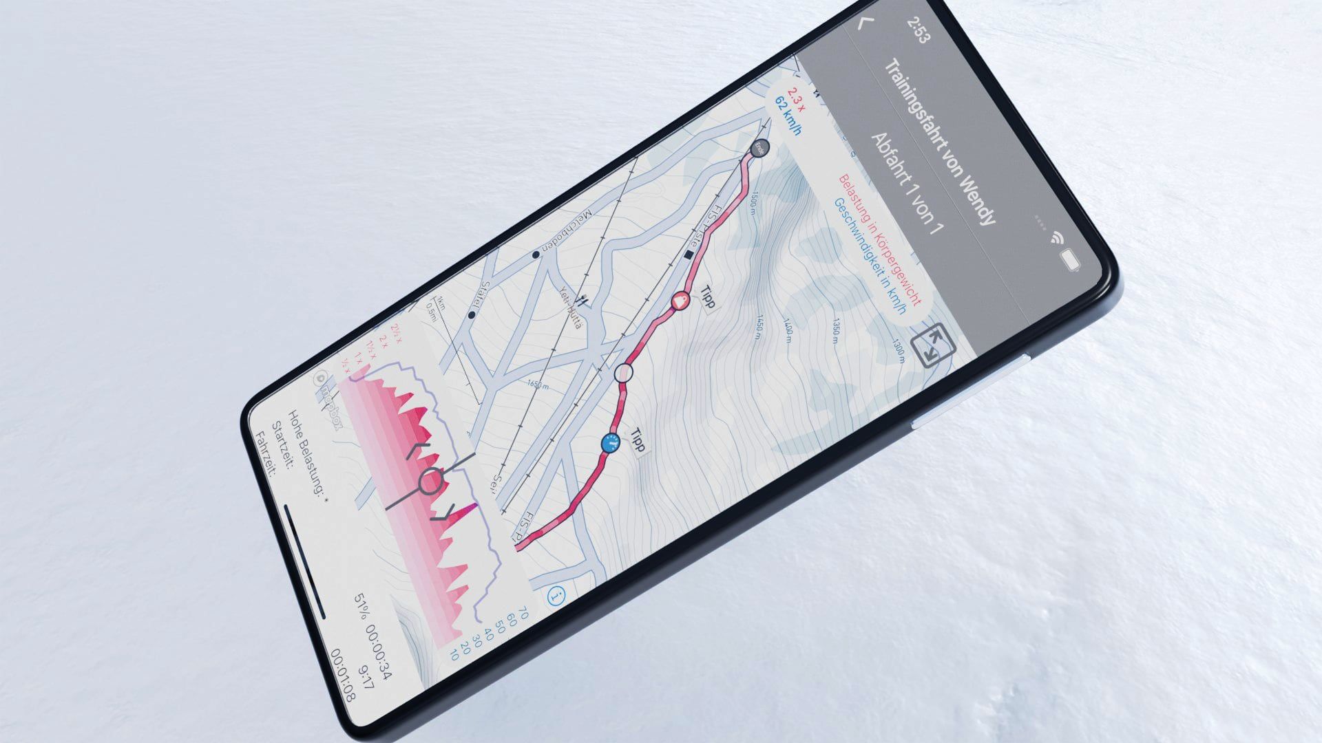 Hier sieht man die Version der Suva Slope Track App 2021 - entwickelt von der Apptiva AG.