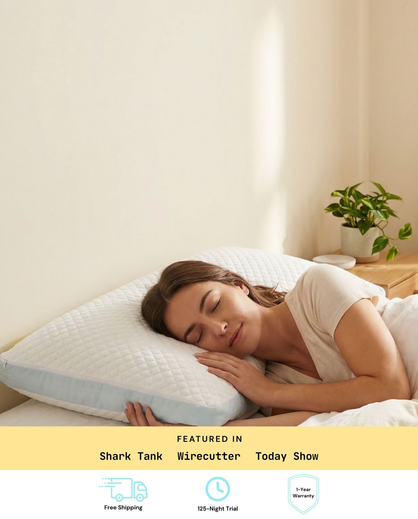 A woman peacefully sleeping on a Pluto pillow.