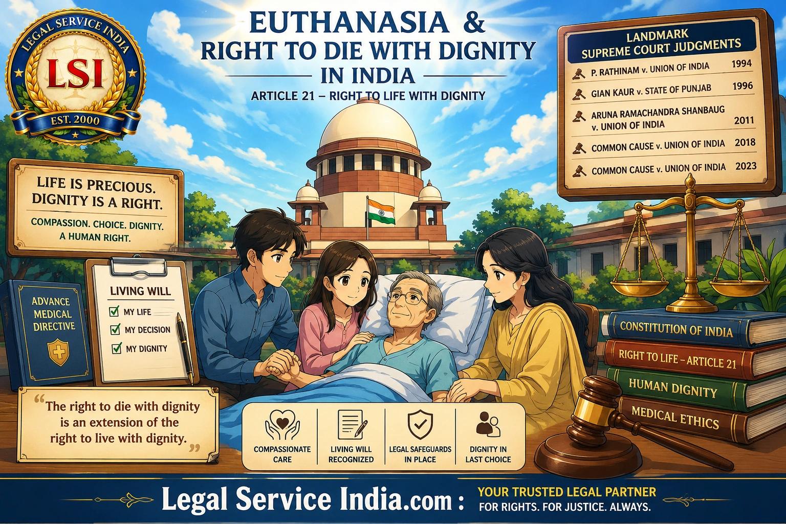 इच्छामृत्यु और भारत में सम्मान के साथ मरने का अधिकार: सुप्रीम कोर्ट के फैसले, अनुच्छेद 21 और लिविंग विल्स