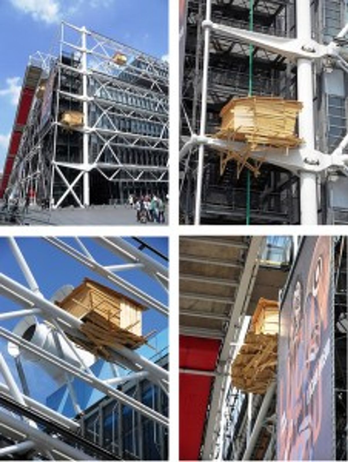 Tadashi Kawamata, Huts, installations sur les façades du Centre Georges Pompidou, 2010