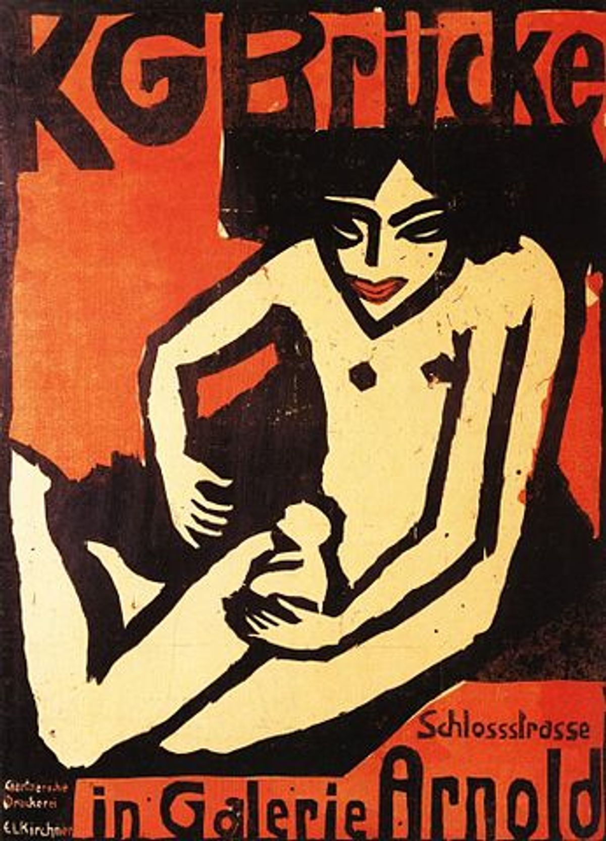 kirchner, « gravure pour l’affiche de la première exposition Die Brücke à la galerie Arnold », Dresde, 1910
