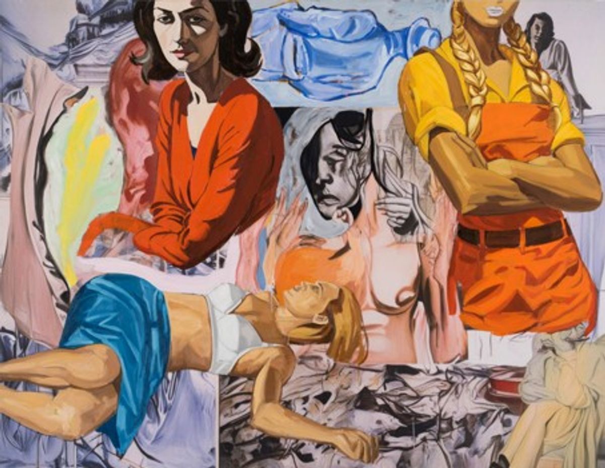 David Salle, Workplace (huile, acrylique, Flashe et fusain sur impression UV sur lin, 182,9 x 236,2 cm).