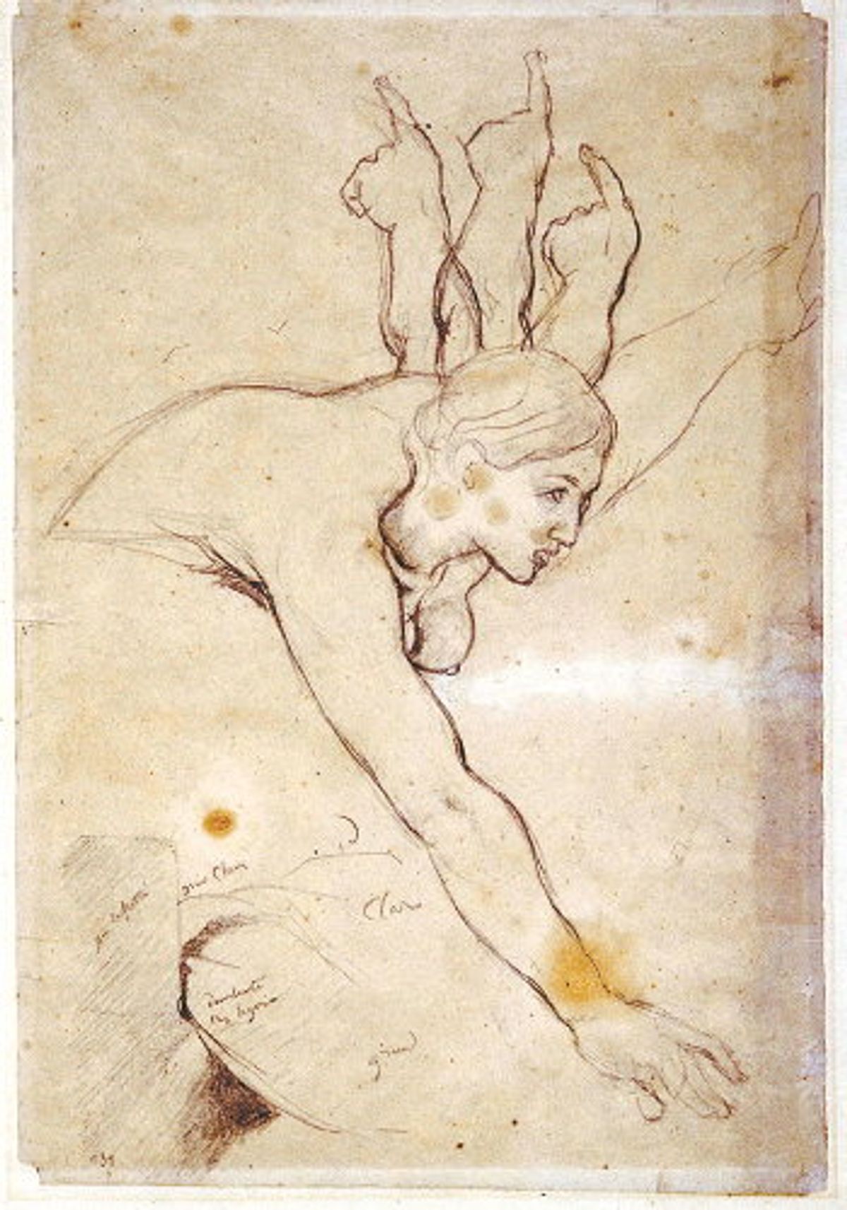 Ingres « Le Martyre de saint Symphorien d’après le modello de 1827La mère (nue, avec quatre bras gauches), Mine de plomb et pierre noire ».