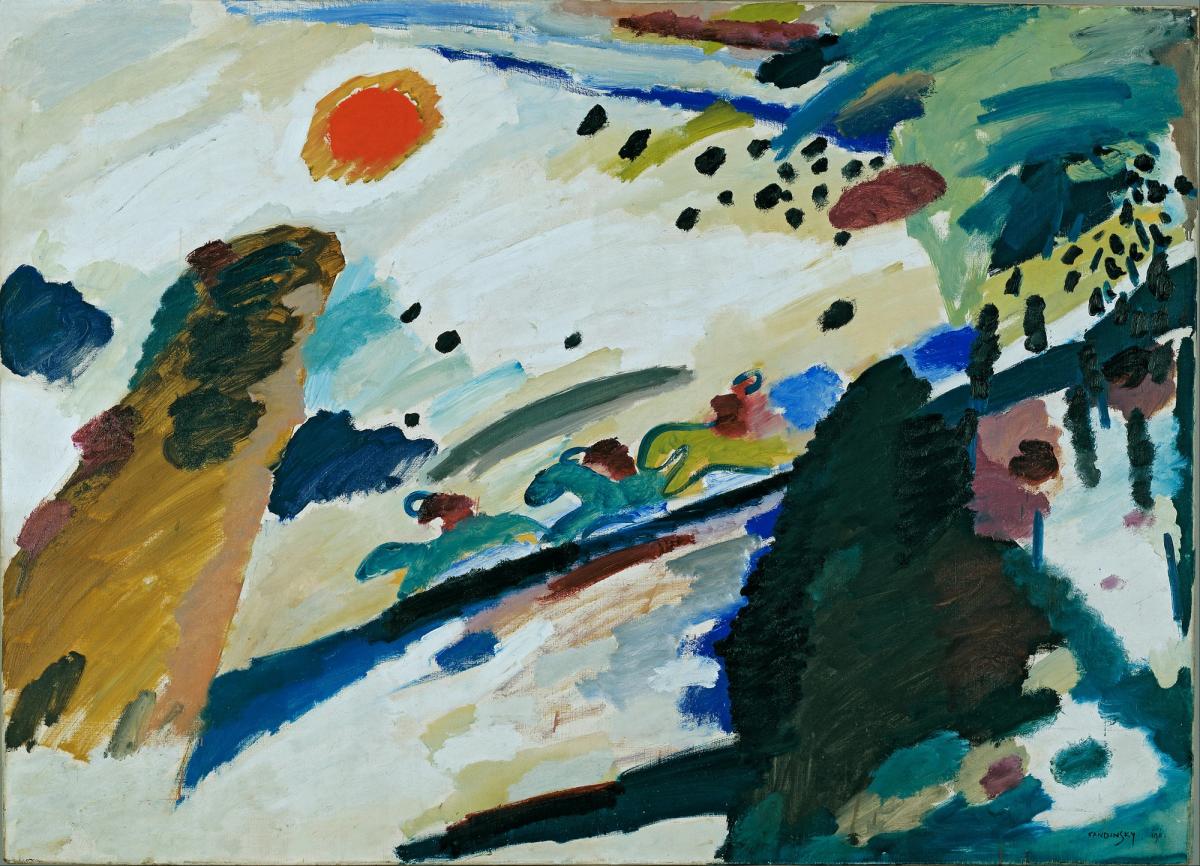 « paysage romantique » ‘huile sur toile de 1911(94.3x1239cm conservée à la städlische galerie il Lendbachhaus à Munich)