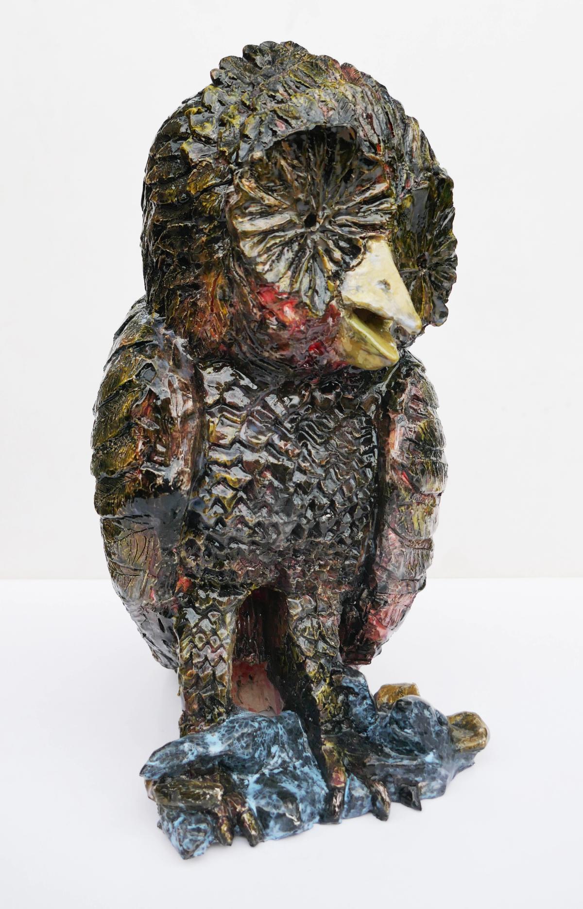 « le Hibou » (faïence émaillée de 40cm de hauteur. 2024)