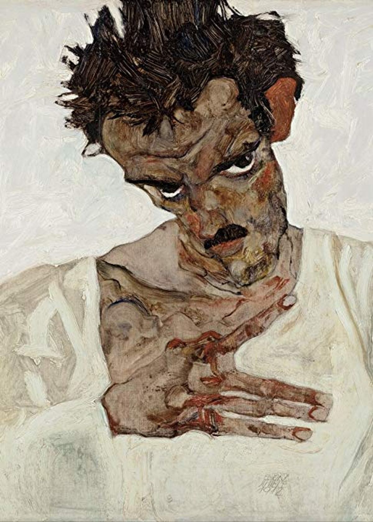 Egon Schiele autoportrait avec tête Baissée,1912