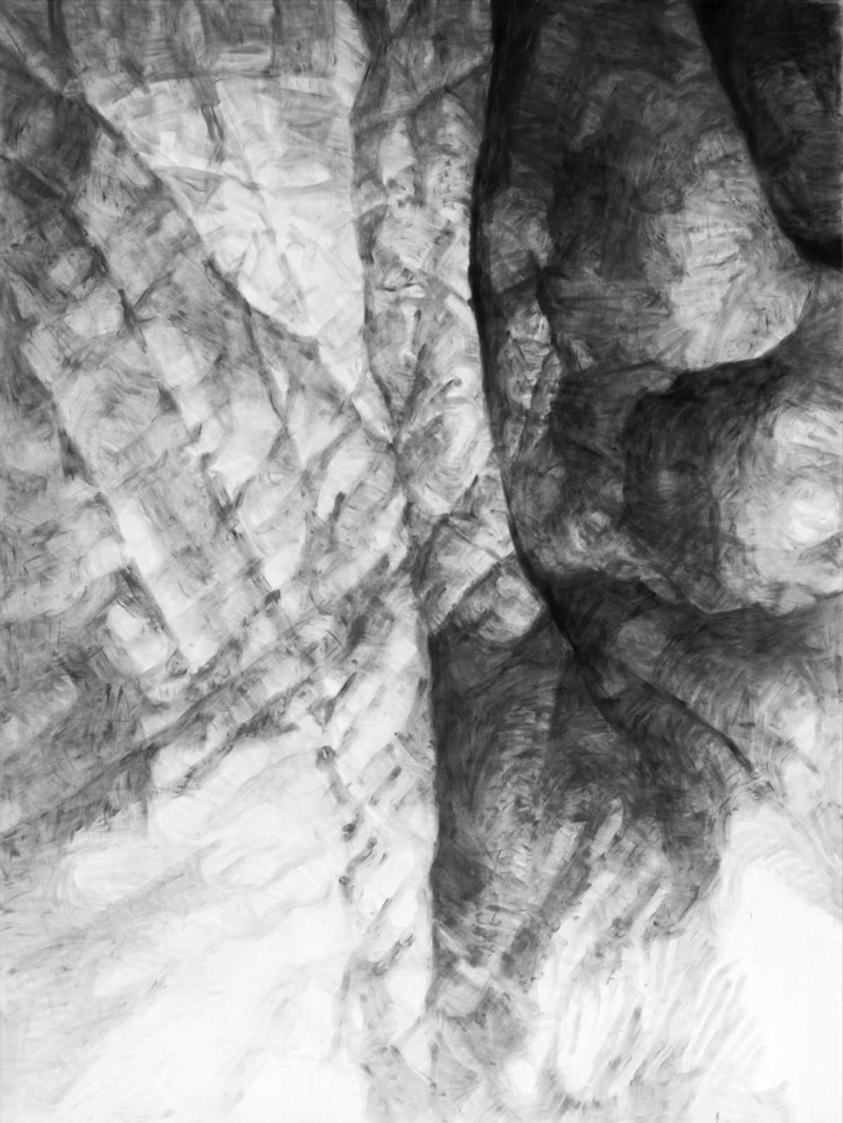 « portrait de main » de J. Zonder. 2019. poudre de fusain et de graphite sur papier. 200x150cm