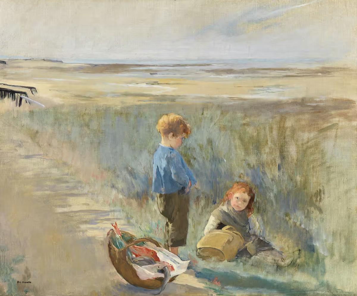 Eva Gonzalès, "Enfants dans les dunes de sable, Grandcamp" (v. 1877-1878), huile sur toile, 46x56 cm. National Gallery of Ireland, acquise en in 1972 (Shaw Fund) Collection de la National Gallery of Ireland, Dublin. (NATIONAL GALLERY OF IRELAND DUBLIN)