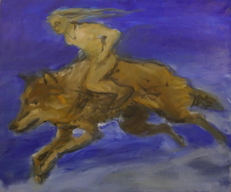 Huile, 15F 65x54 cm, 2026 : le grand saut, série Enfance