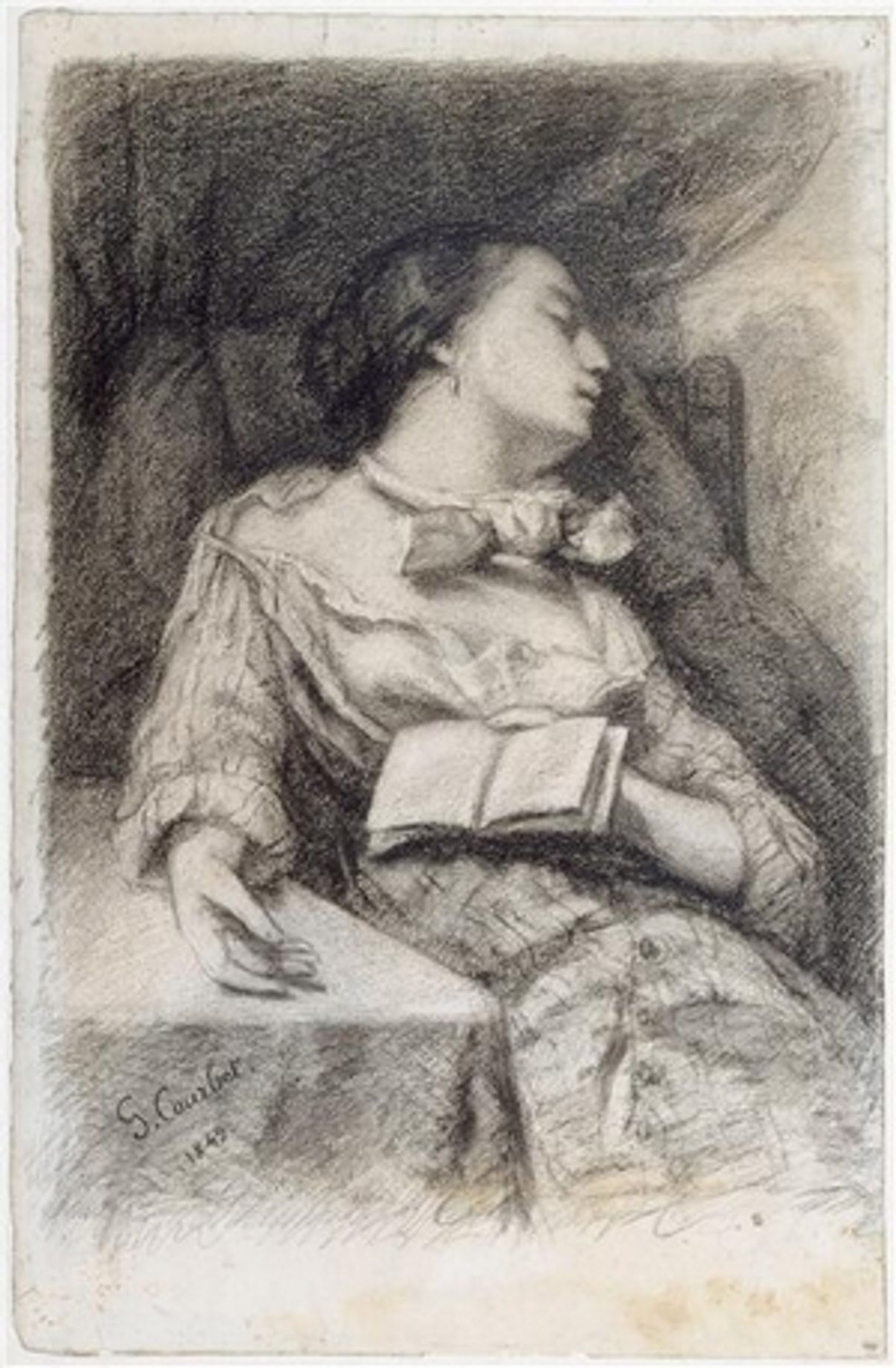 Courbet « liseuse endormie » fusain et estompe 1849