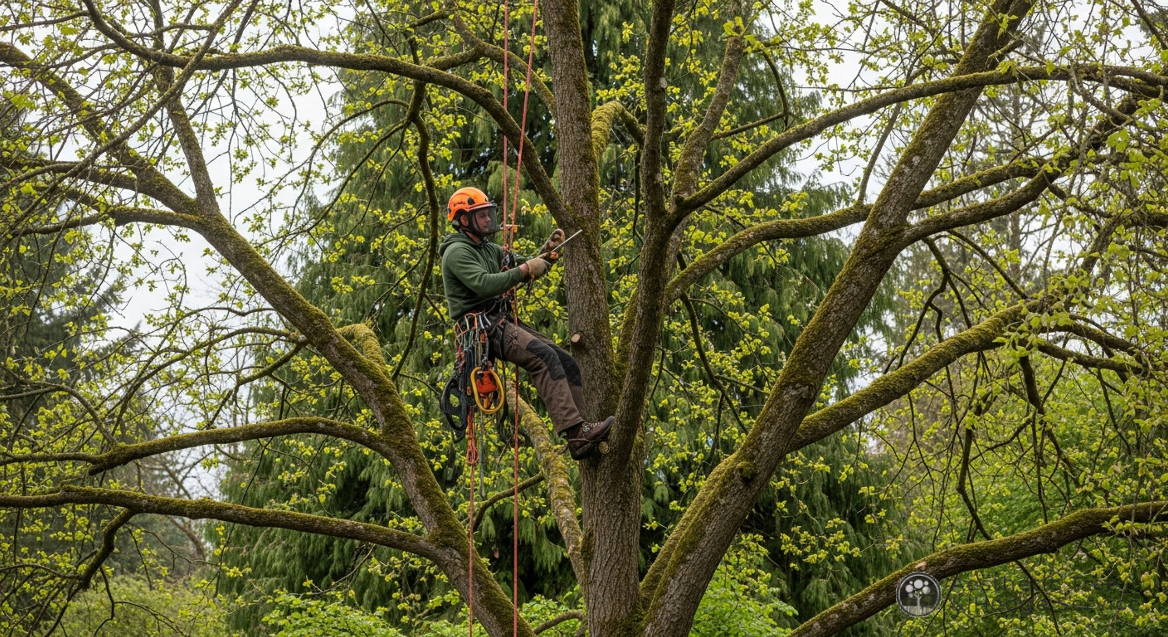 tree removal crew using professional equipment on a residential property