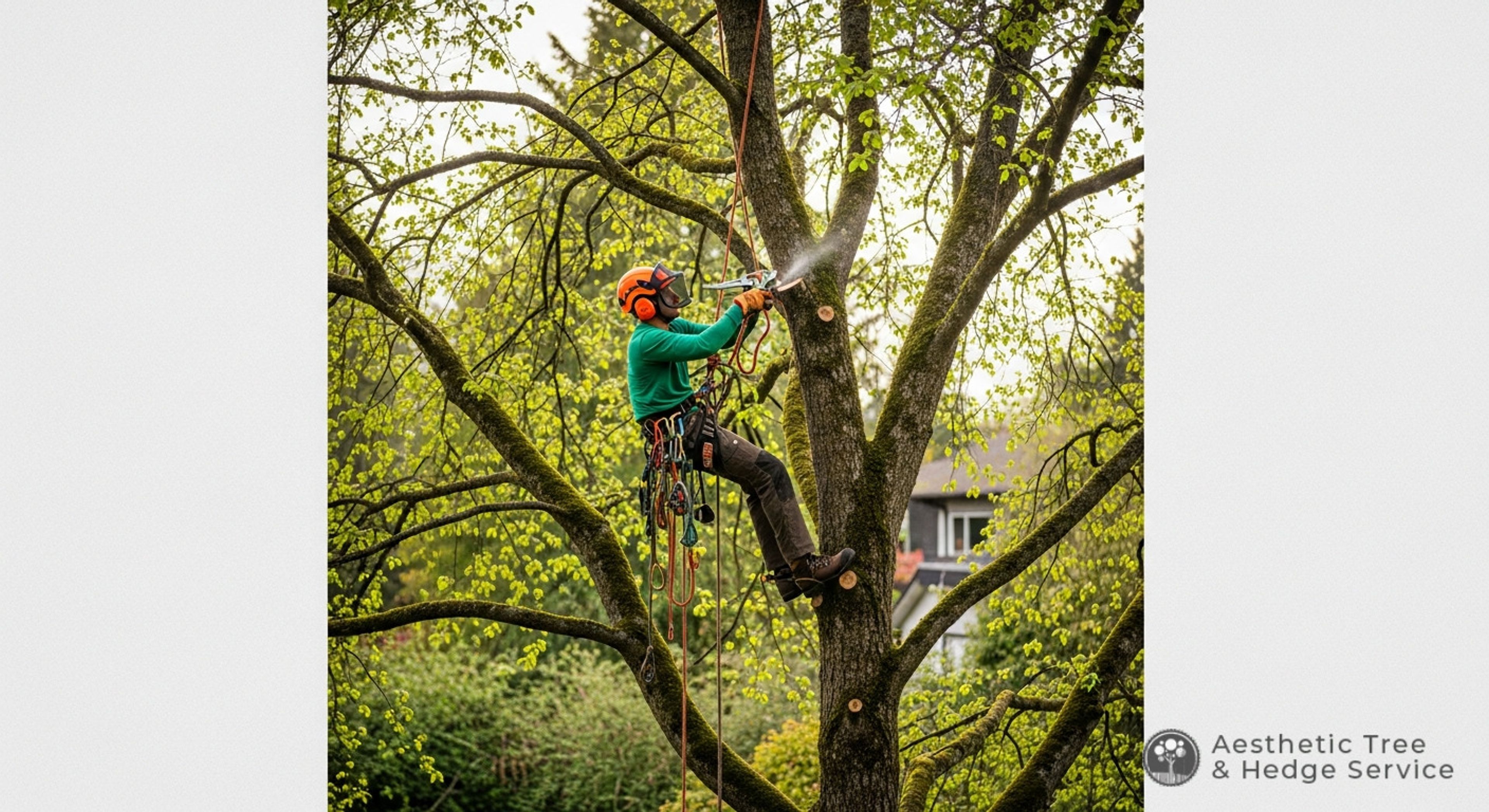 tree removal crew using professional equipment on a residential property