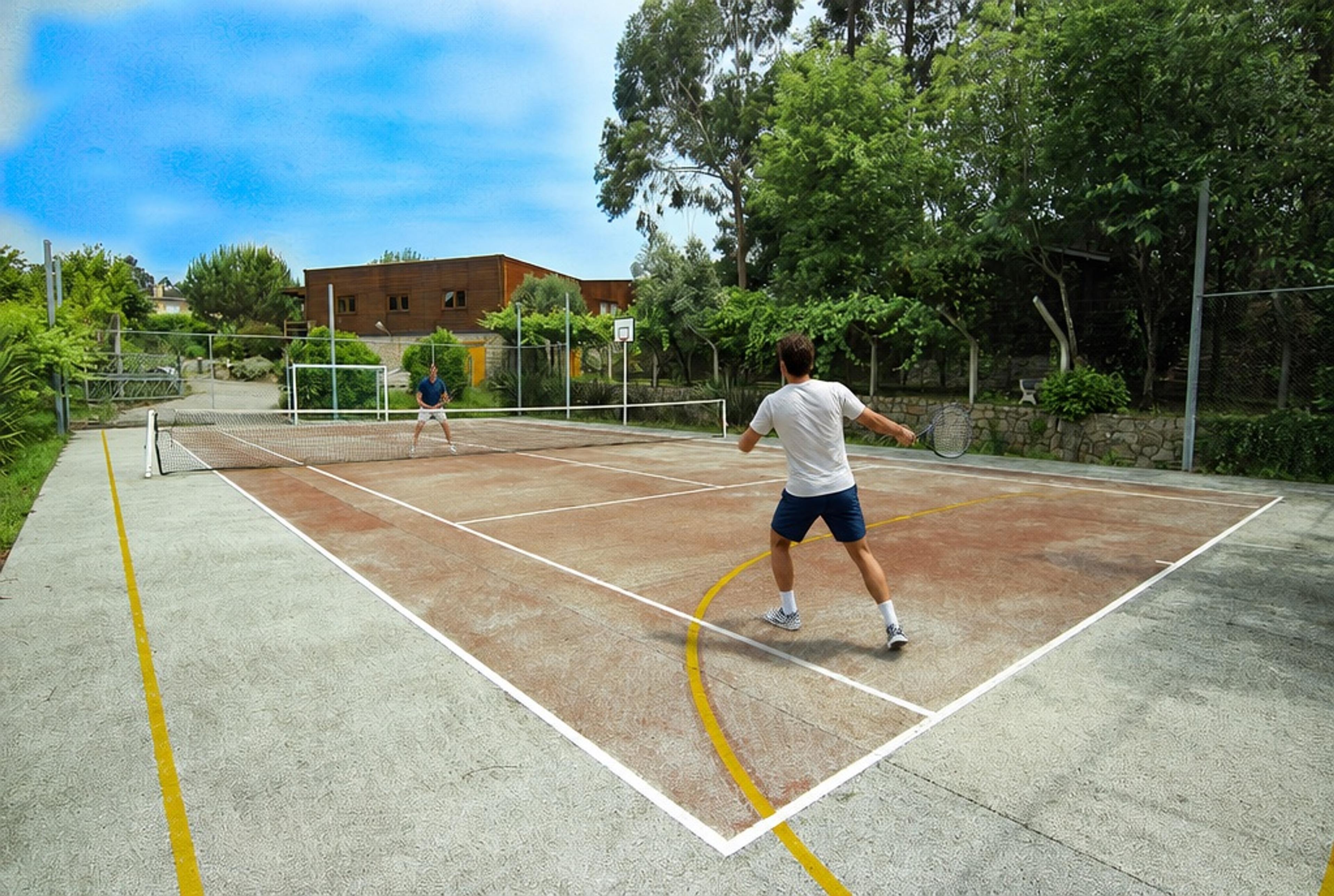 Campo de ténis da Quinta dos Ferrage rodeado de árvores