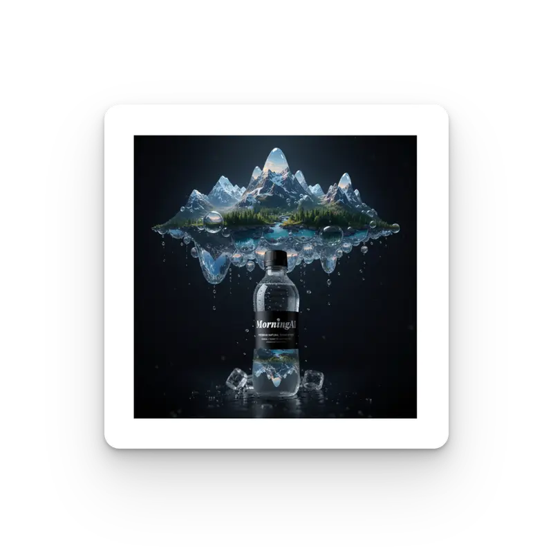 Rain drops with view of mountains dripping into a MorningAI water bottle