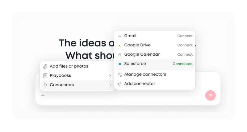 Connectors menu in MorningAI chat showing Salesforce connected