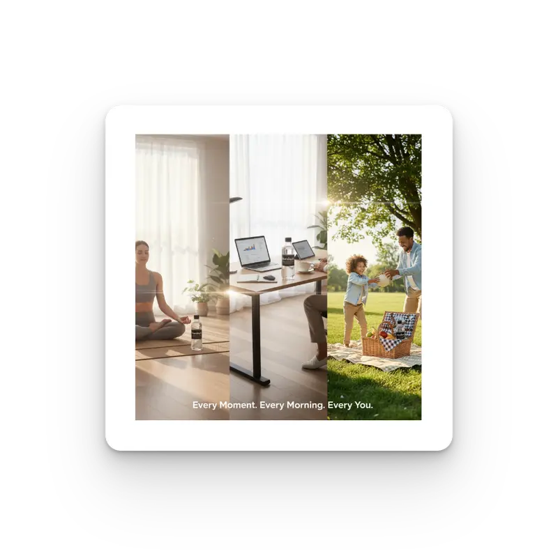 Split view of yoga, work, and outdoor play describing different parts of your day