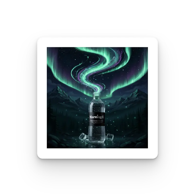 night sky with aurora borealis going into a MorningAI water bottle