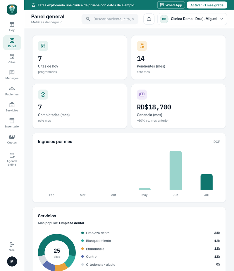 DientaSoft - Sistema de gestión odontológico.