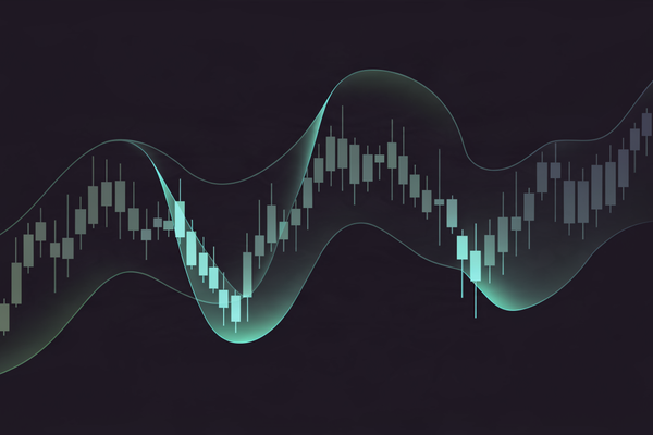 Illustration of Bollinger Bands wrapping stock candlesticks