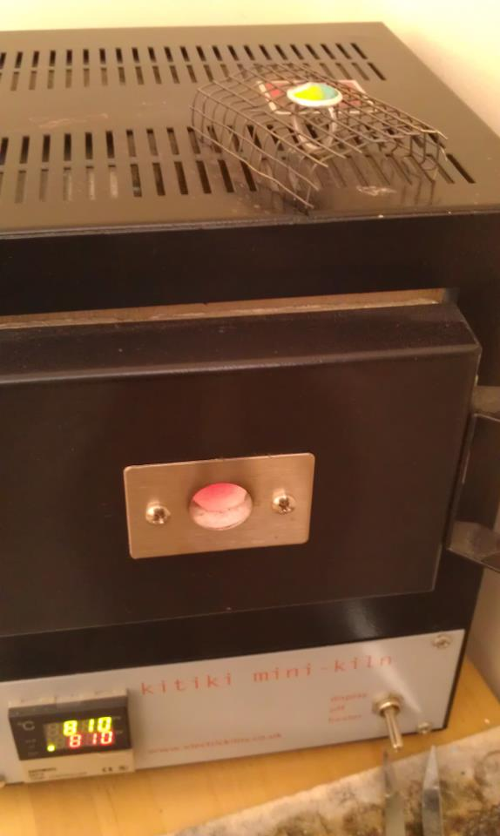 Enamelling kiln heated to 810 degrees Celsius