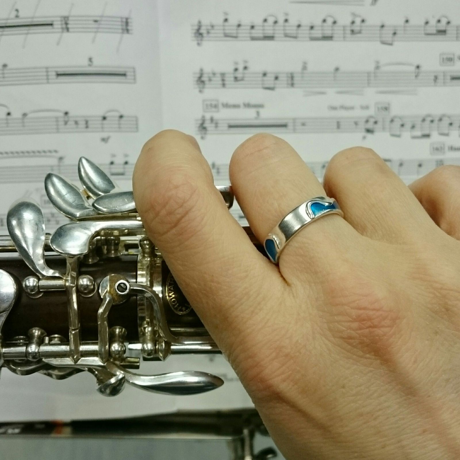 Enamelled blue wavey ring