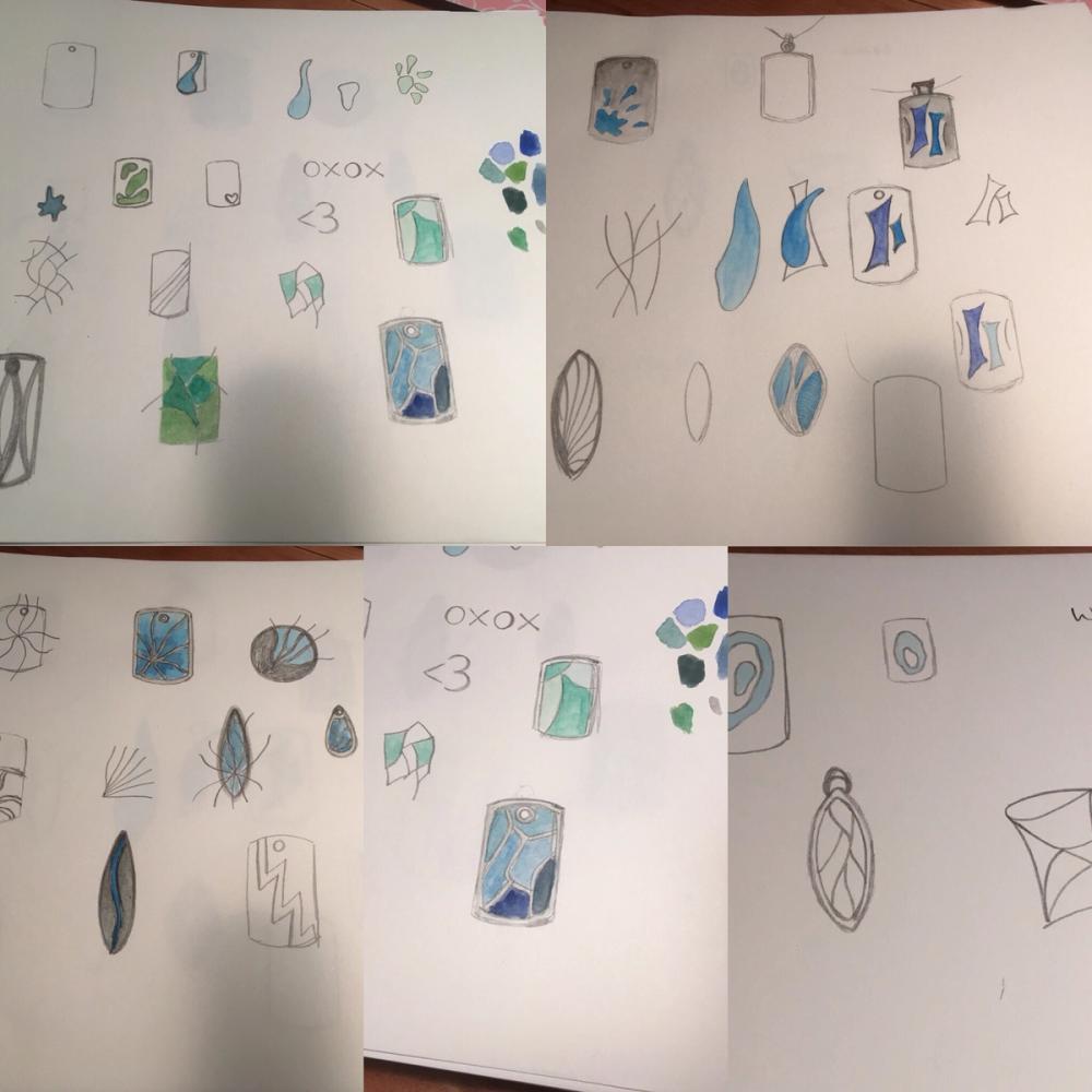 Hand drawn sketches of dog tag pendant